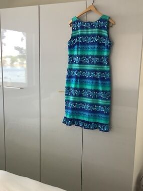 Sag Harbor Teal and Blue Floral Stripe Midi Dress